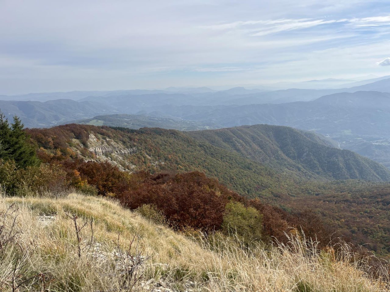 La Val Cedra dal crinale del Corno di Caneto, faggete in veste autunnale